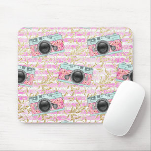 Roze en wit gestreepte mousepad muismat