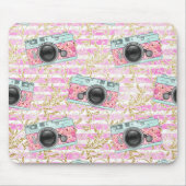 Roze en wit gestreepte mousepad muismat (Voorkant)