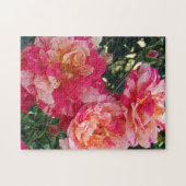Roze en wit Gestreepte Rozen Bloemenkunst Legpuzzel (Horizontaal)