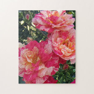Roze en wit Gestreepte Rozen Bloemenkunst Legpuzzel