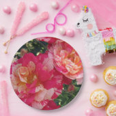 Roze en wit Gestreepte Rozen Bloemenkunst Papieren Bordje (Feest)