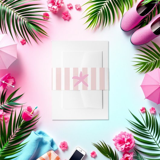 Roze en wit gestreepte Starfish Beach Social Club Uitnodigingen Wikkel