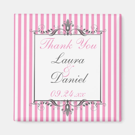 Roze en wit gestreepte trouwfavor-magneet magneet (Voorkant)