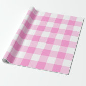 Roze en Wit Gingham Big Pattern Cadeaupapier (Uitgerold)