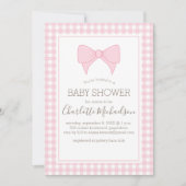 Roze en Wit Gingham Pattern Baby shower Kaart (Voorkant)