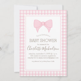 Roze en Wit Gingham Pattern Baby shower Kaart