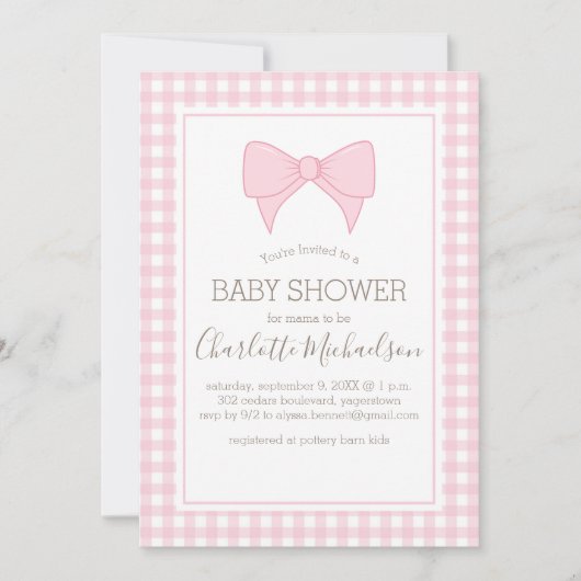 Roze en Wit Gingham Pattern Baby shower Kaart (Voorkant)
