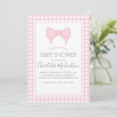 Roze en Wit Gingham Pattern Baby shower Kaart (Staand voorkant)