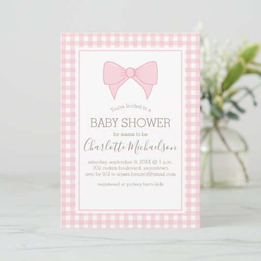 Roze en Wit Gingham Pattern Baby shower Kaart (Staand voorkant)