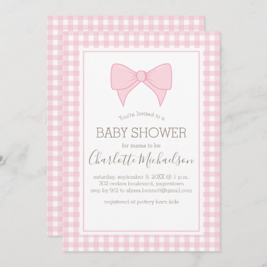 Roze en Wit Gingham Pattern Baby shower Kaart (Voorkant / Achterkant)