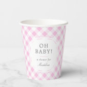 Roze en Wit Gingham Pattern Oh Baby shower Papieren Bekers (Achterkant)