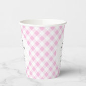 Roze en Wit Gingham Pattern Oh Baby shower Papieren Bekers (Links)