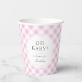 Roze en Wit Gingham Pattern Oh Baby shower Papieren Bekers (Voorkant)