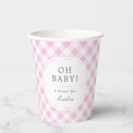 Roze en Wit Gingham Pattern Oh Baby shower Papieren Bekers
