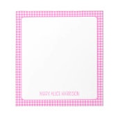 Roze en Wit Gingham Plaid Gepersonaliseerd Notitieblok (Voorkant)