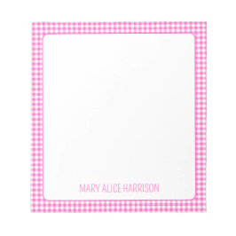 Roze en Wit Gingham Plaid Gepersonaliseerd Notitieblok