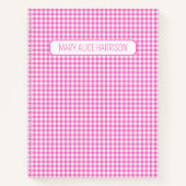 Roze en Wit Gingham Plaid Gepersonaliseerd Notitieboek (Voorkant)