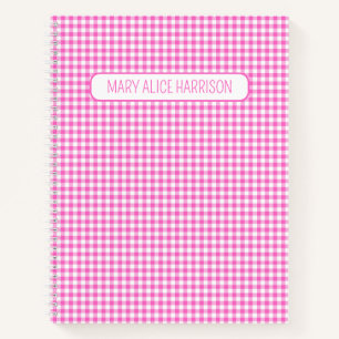 Roze en Wit Gingham Plaid Gepersonaliseerd Notitieboek