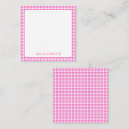Roze en Wit Gingham Plaid Gepersonaliseerd Notitiekaartje