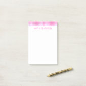 Roze en Wit Gingham Plaid Gepersonaliseerd Post-it® Notes (Op bureau)