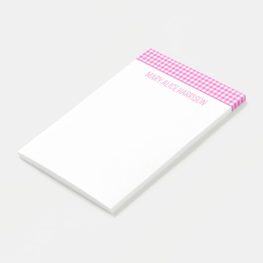Roze en Wit Gingham Plaid Gepersonaliseerd Post-it® Notes (Schuin)