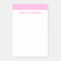 Roze en Wit Gingham Plaid Gepersonaliseerd