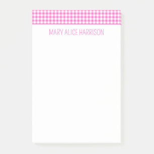 Roze en Wit Gingham Plaid Gepersonaliseerd Post-it® Notes