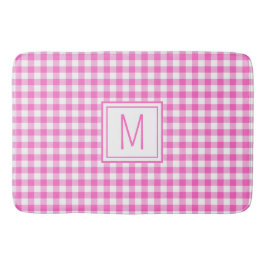 Roze en Wit Gingham Plaid Monogram Badmat