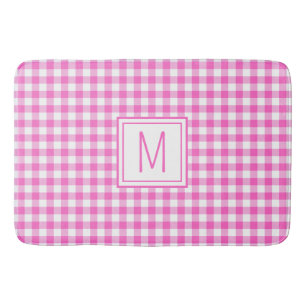Roze en Wit Gingham Plaid Monogram Badmat