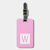 Roze en Wit Gingham Plaid Monogram Bagagelabel (Voorkant verticaal)