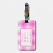 Roze en Wit Gingham Plaid Monogram Bagagelabel (Achterkant verticaal)