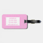 Roze en Wit Gingham Plaid Monogram Bagagelabel (Achterkant horizontaal)