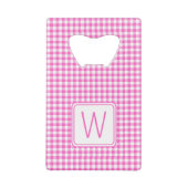 Roze en Wit Gingham Plaid Monogram Creditkaart Flessenopener (Voorkant)