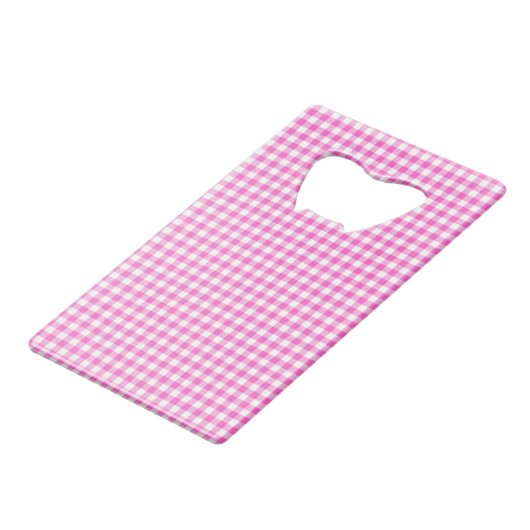 Roze en Wit Gingham Plaid Monogram Creditkaart Flessenopener (Achterkant Gekanteld)