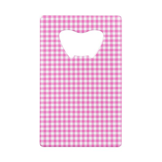 Roze en Wit Gingham Plaid Monogram Creditkaart Flessenopener (Achterkant)