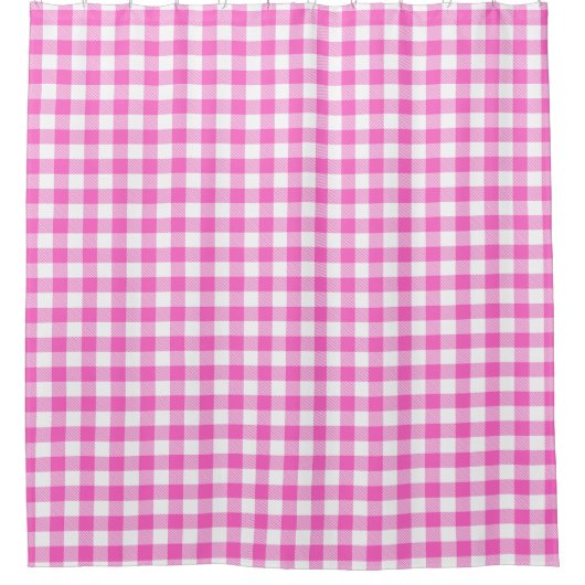 Roze en Wit Gingham Plaid Monogram Douchegordijn (Voorkant)