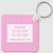 Roze en Wit Gingham Plaid Monogram Sleutelhanger (Achterkant)