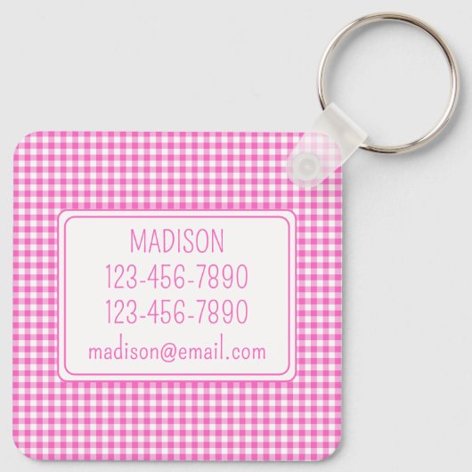 Roze en Wit Gingham Plaid Monogram Sleutelhanger (Achterkant)
