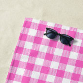 Roze en Wit Gingham Plaid Monogram Strandlaken (In situ)