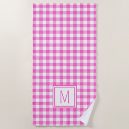 Roze en Wit Gingham Plaid Monogram Strandlaken