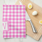Roze en Wit Gingham Plaid Monogram Theedoek (Quarter Fold)