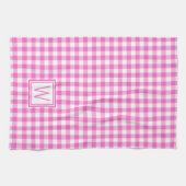 Roze en Wit Gingham Plaid Monogram Theedoek (Horizontaal)