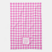 Roze en Wit Gingham Plaid Monogram Theedoek (Verticaal)
