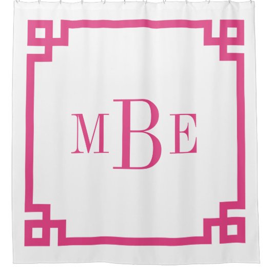 Roze en wit Grieks Zeer belangrijk Grensmonogram Douchegordijn (Voorkant)