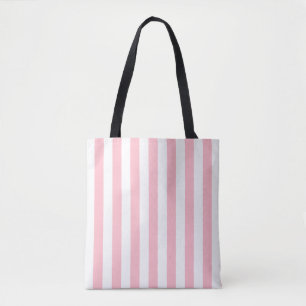 Roze en Wit Groot Grootte Verticaal Streepjespatro Tote Bag