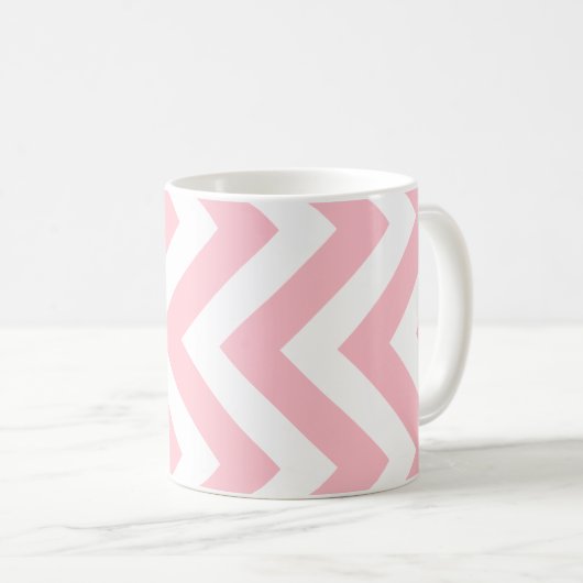 Roze en Wit Groot Verticaal Chevron Patroon Koffiemok (Voorkant rechts)