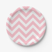 Roze en Wit Grote Grootte Chevron Strepen Papieren Bordje (Voorkant)