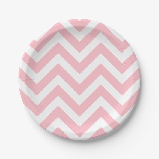 Roze en Wit Grote Grootte Chevron Strepen Papieren Bordje (Voorkant)