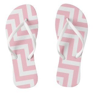 Roze en Wit Grote Grootte Diagonale Chevron Strepe Teenslippers