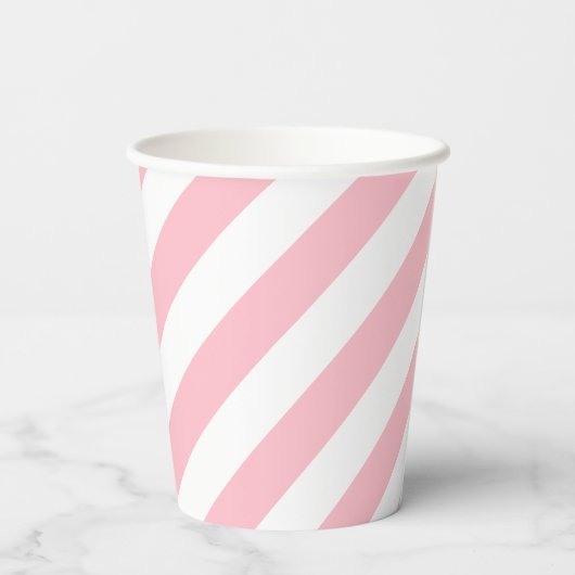 Roze en Wit Grote Grootte Diagonale Strepen Papieren Bekers (Achterkant)